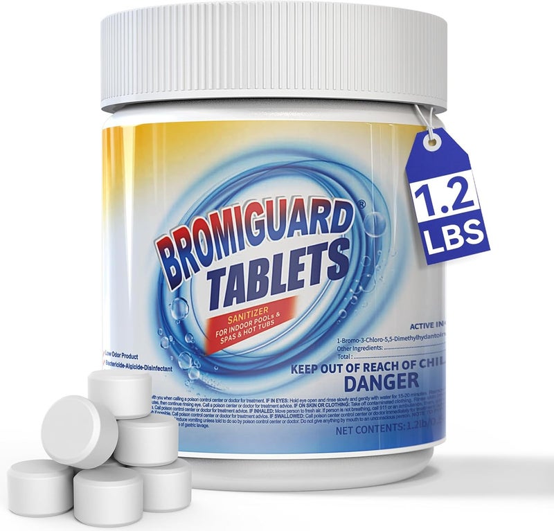 BROMIGUARD أقراص برومين لحمام السبا، أقراص 1 بوصة، أقراص برومين لحمام السبا، شعور بالماء الناعم، بدون رائحة الكلور، بديل رائع للكلور - Image 1